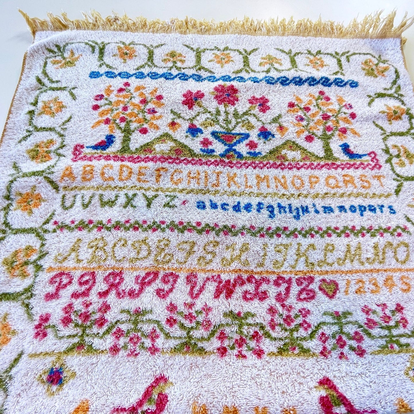 Vintage bath towel, alphabet in multiple colors, Fieldcrest