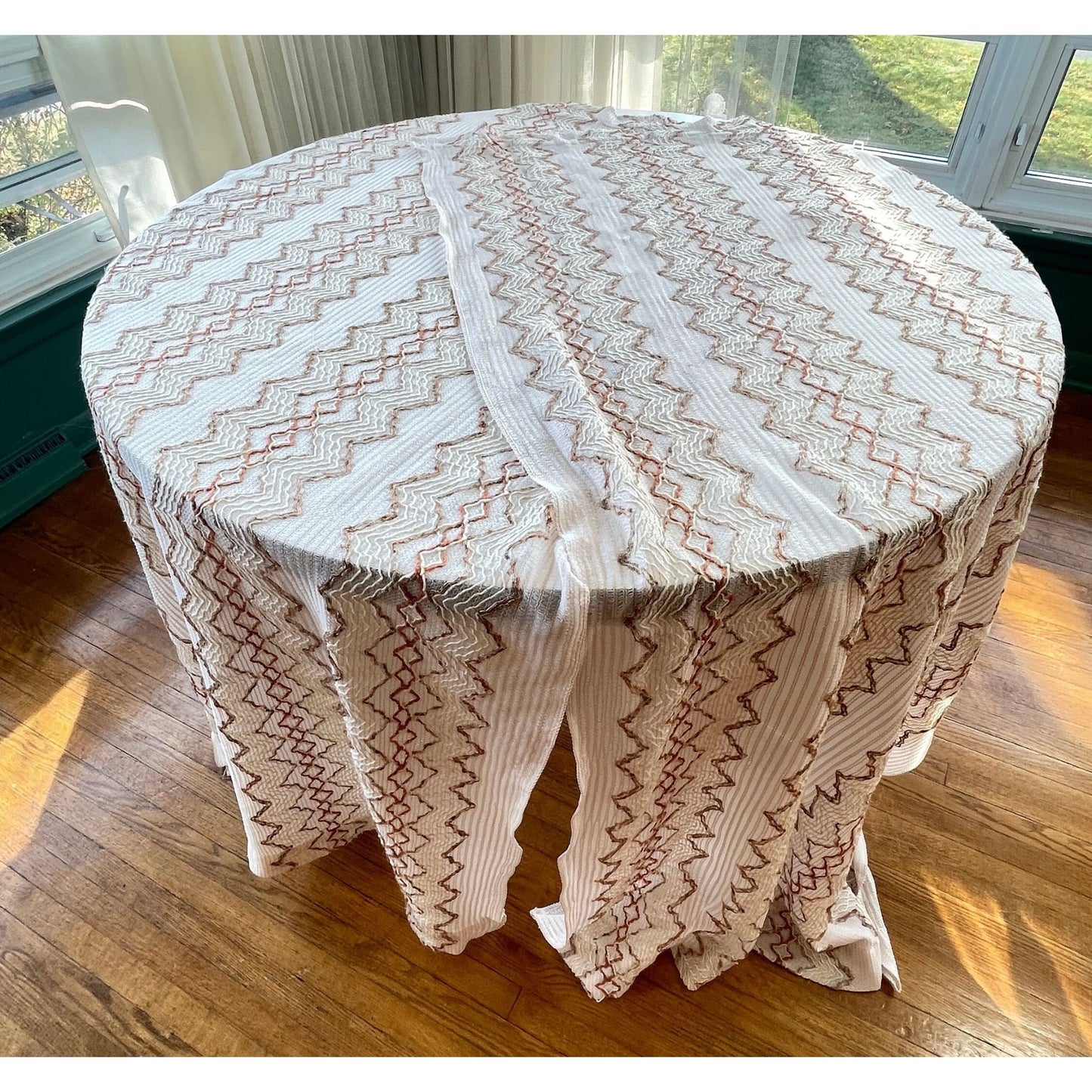 Vintage 70s net woven curtain, ecru, brown
