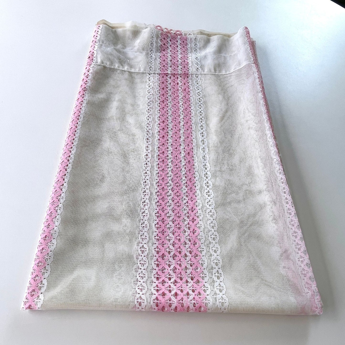 Vintage 80s curtain, pink stripes sheer panel
