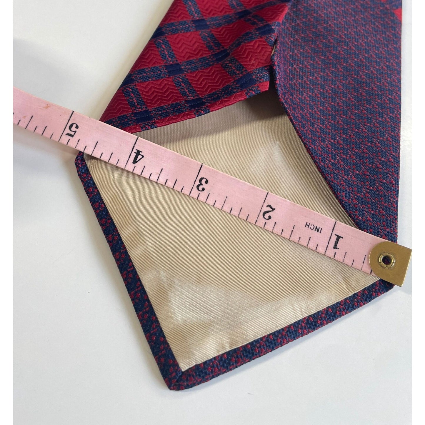 Vintage 1960s necktie, Yves St-Laurent Paris, raspberry red & navy blue