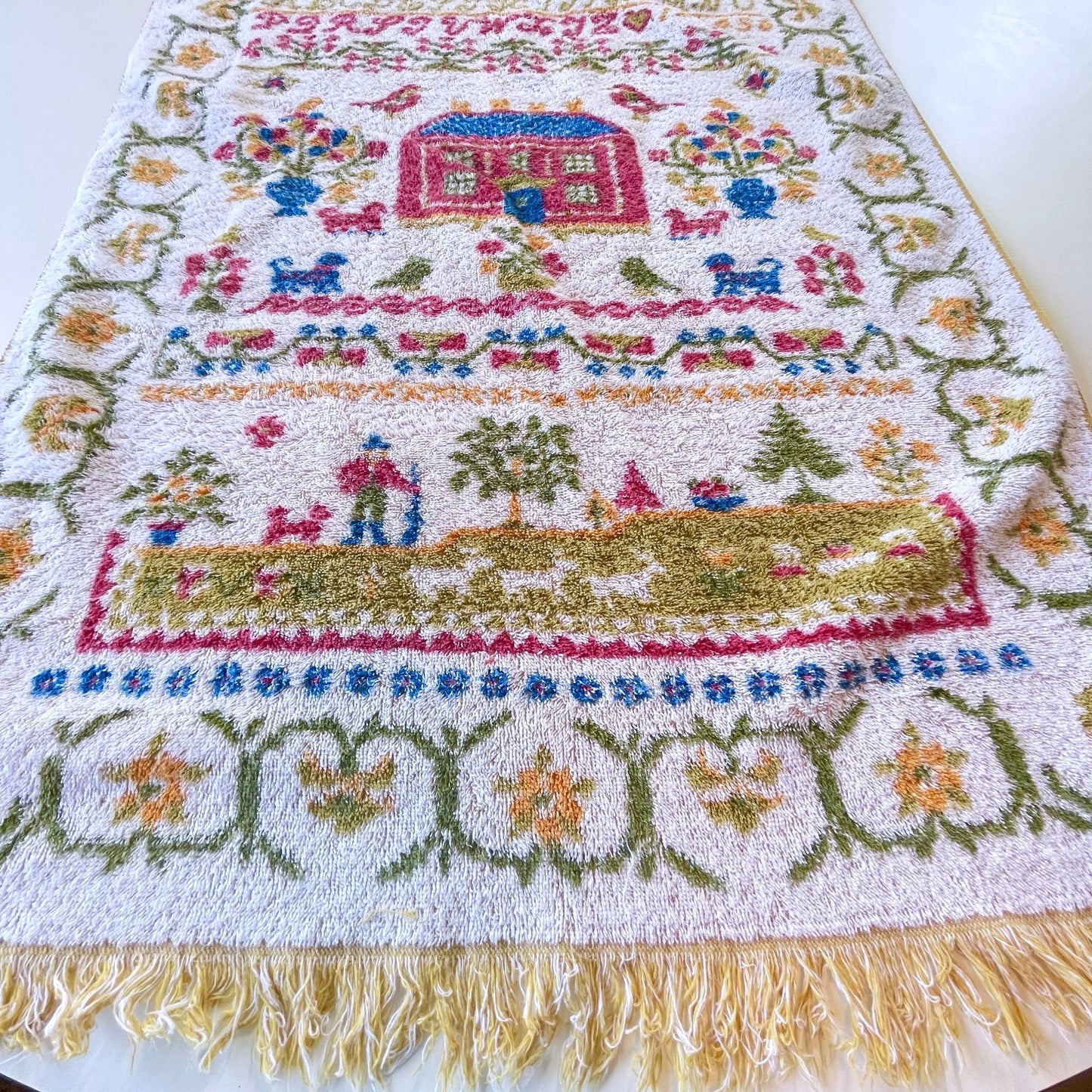 Vintage bath towel, alphabet in multiple colors, Fieldcrest