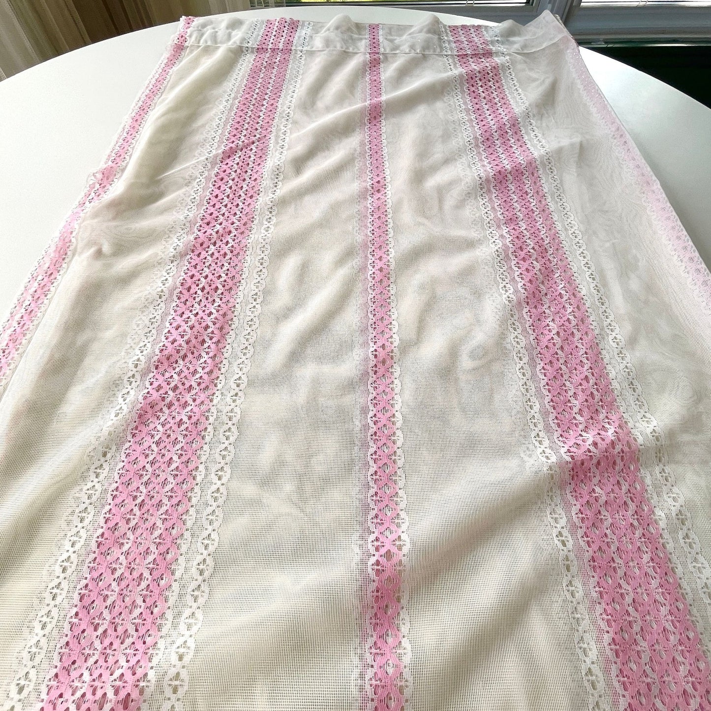 Vintage 80s curtain, pink stripes sheer panel