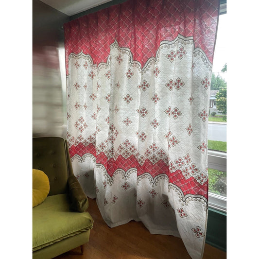 Vintage 50s pleated Holidays Ornaments curtain