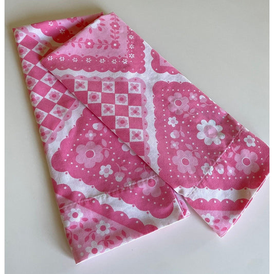 Vintage 70s pillowcases set, pink patchwork floral
