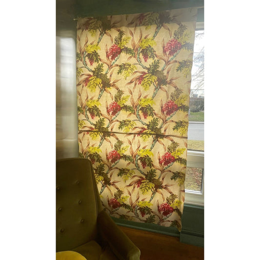 Vintage 50s barkcloth tropical flowers curtain