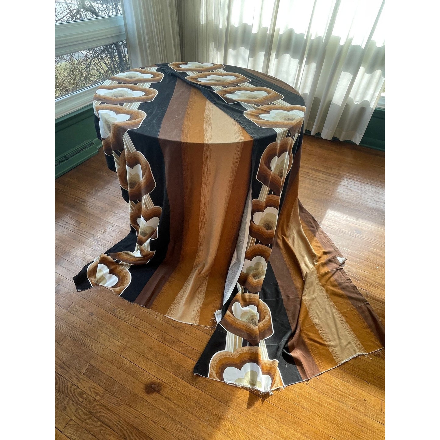 Vintage 60s brown orange geometric curtain panel