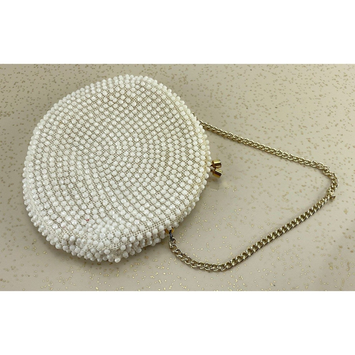 Vintage 50s cream beaded purse, Mid Century clutch,