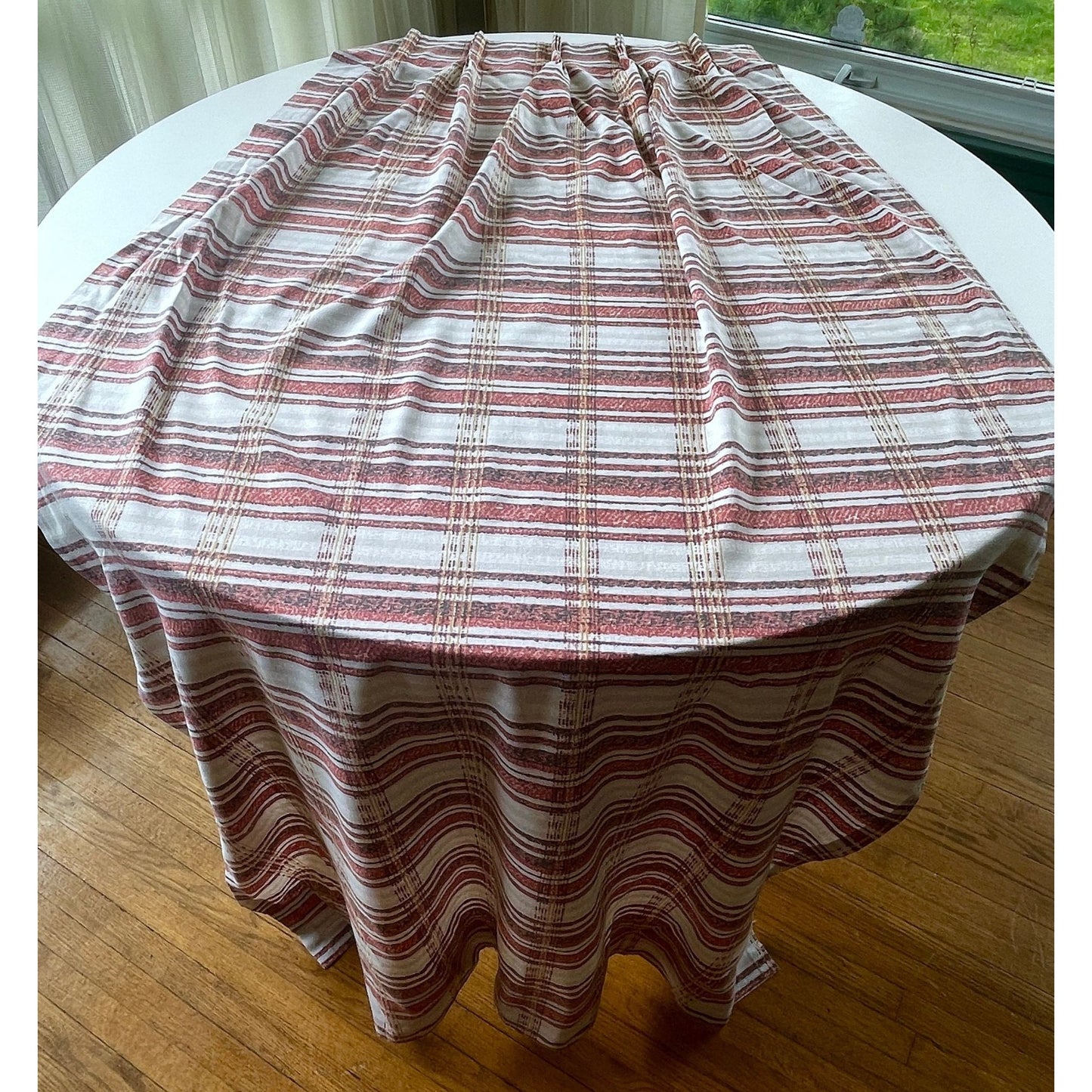 Vintage 70s pleated curtain, choice between red/white or green/white stripes