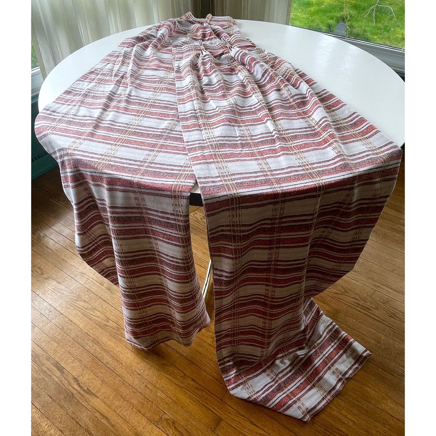 Vintage 70s pleated curtain, choice between red/white or green/white stripes