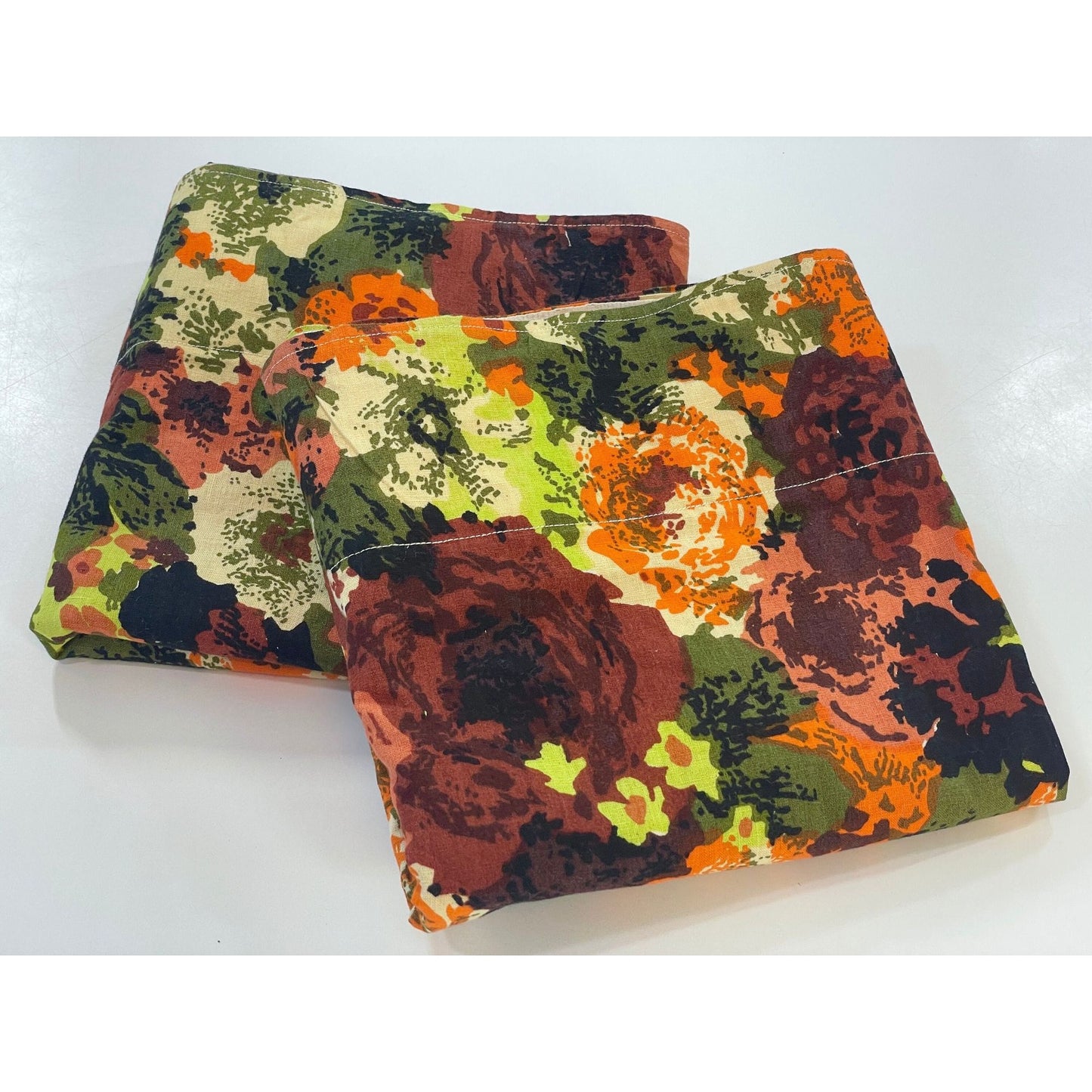 Vintage 60s pleated panels, bold orange green floral