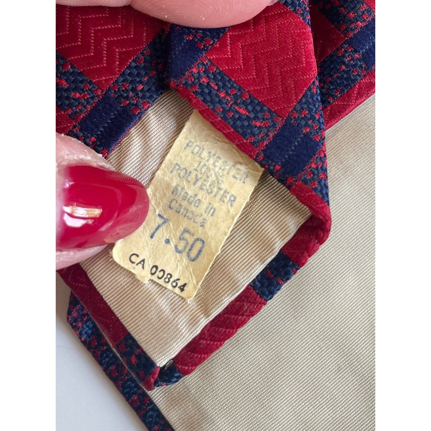 Vintage 1960s necktie, Yves St-Laurent Paris, raspberry red & navy blue