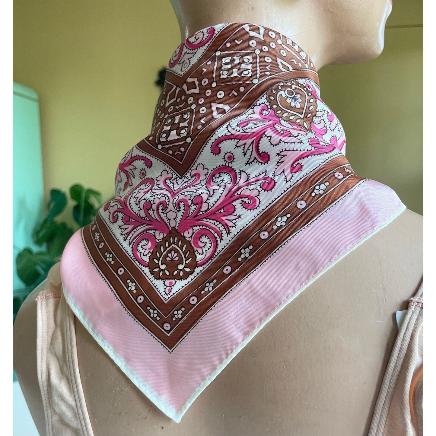 Vintage 1960s pink square scarf, Honey Original Japan