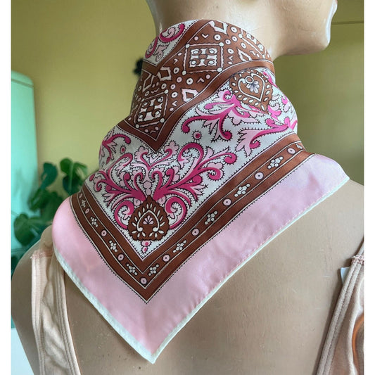 Vintage 1960s pink square scarf, Honey Original Japan