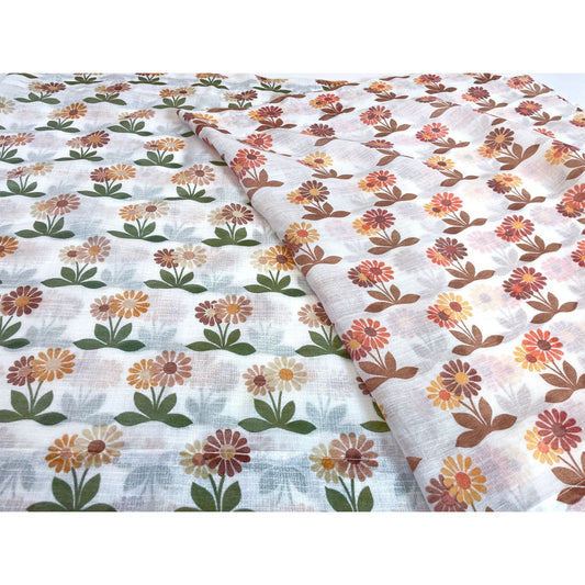 Vintage 70s curtain, brown orange floral, sheer panel