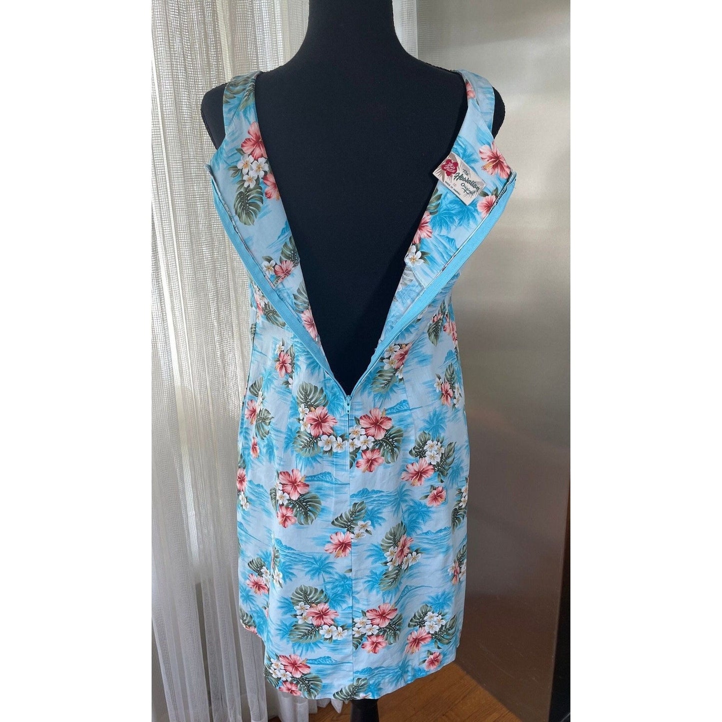 Vintage 80s dress, blue floral, sleeveless, Hilo Hatties Hawaiian Original
