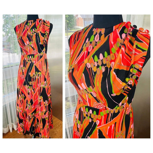 Vintage 1960s dress, MOD orange large abstract pattern