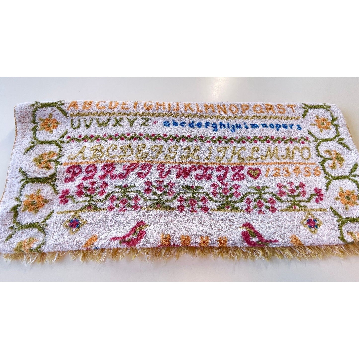 Vintage bath towel, alphabet in multiple colors, Fieldcrest