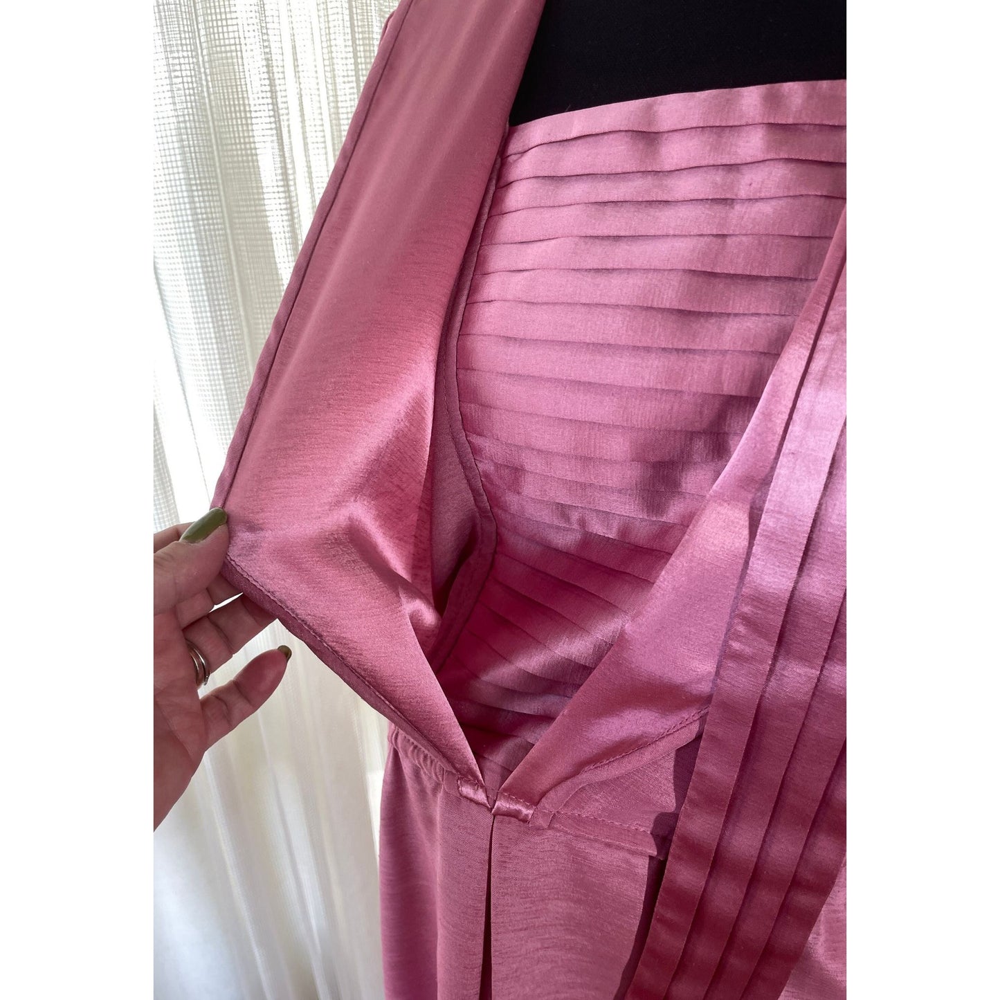 Vintage 80s gown, pink satin dress, long sleeves