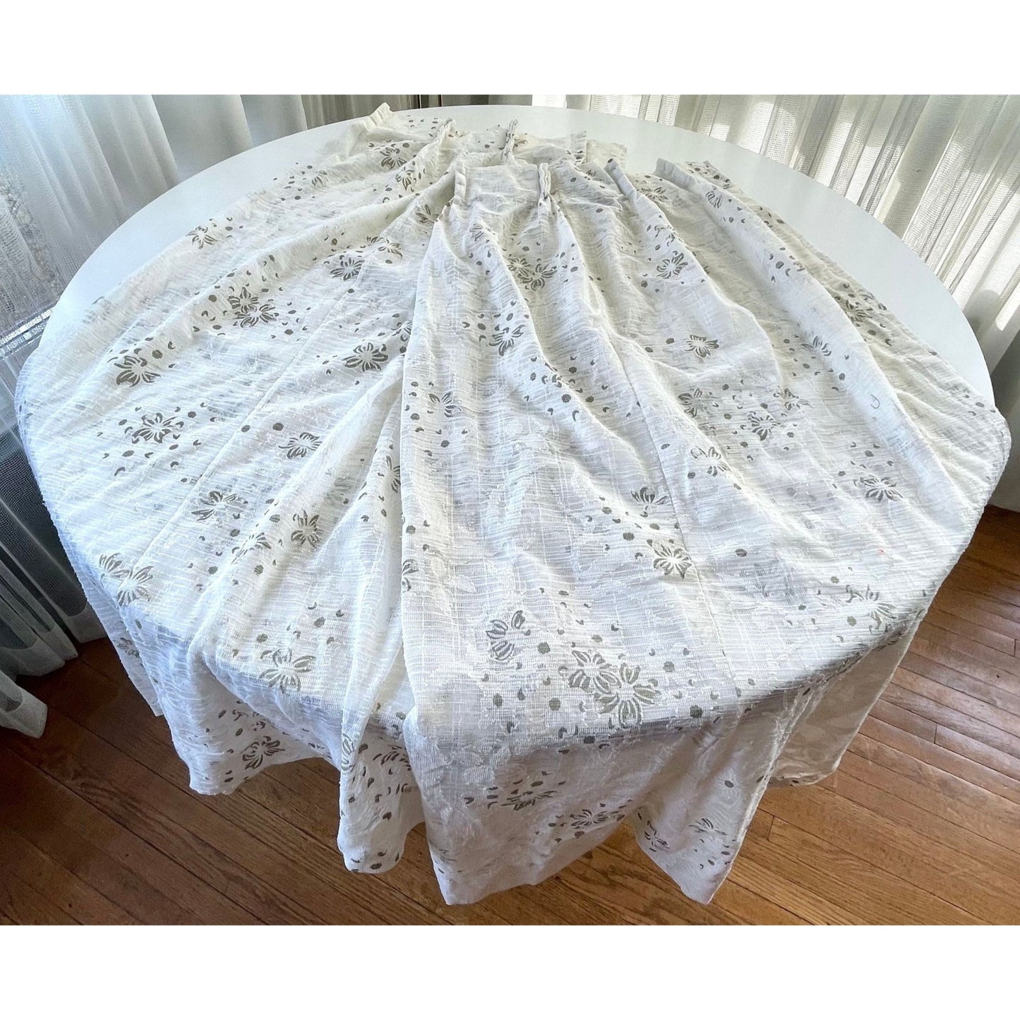 Vintage 80s pleated curtains, beige brown floral