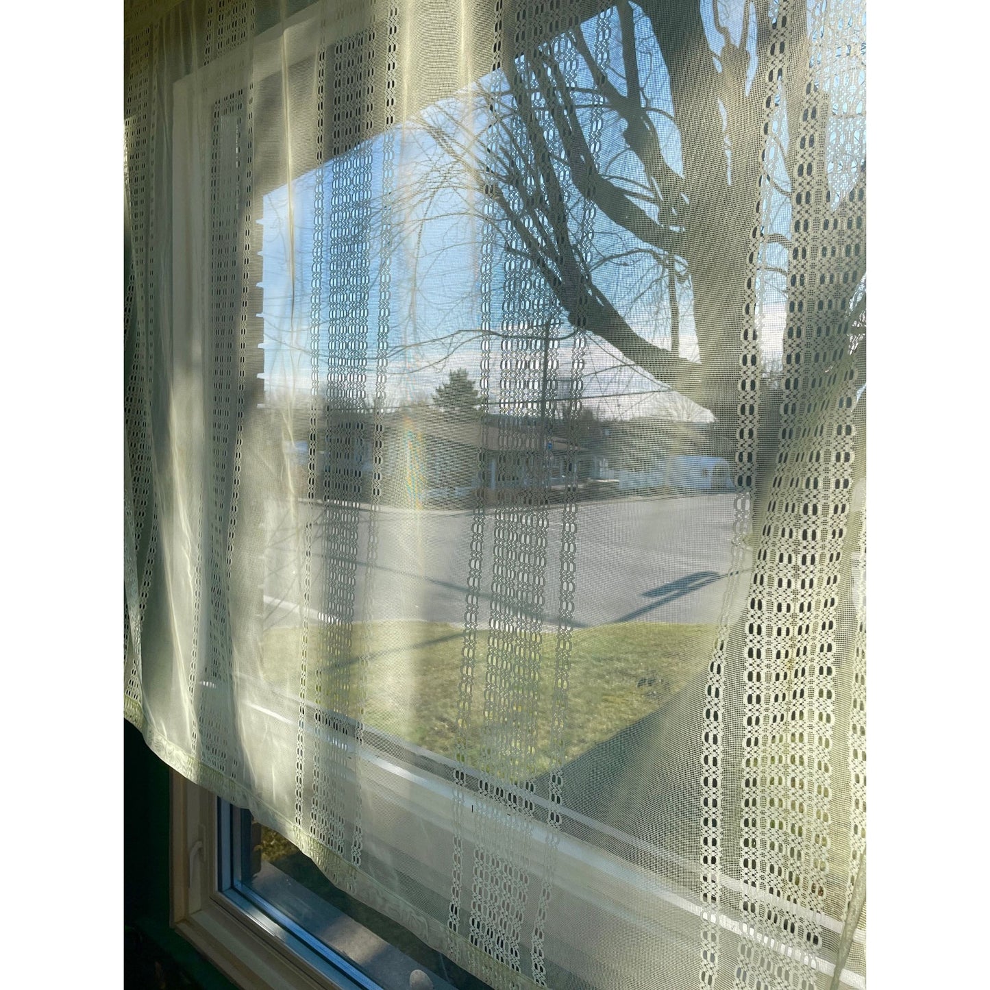 Vintage 70s curtain, soft mint sheer mesh panel