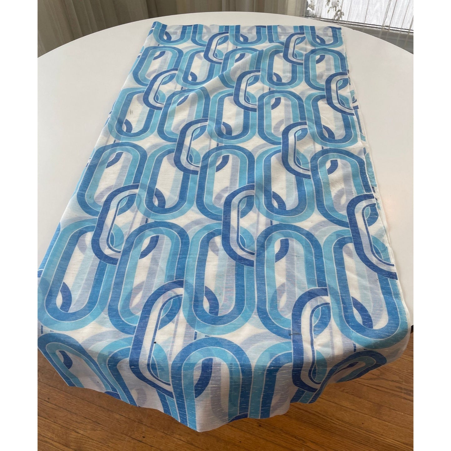 Vintage 70s blue geometric curtain, single panel