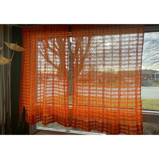 Vintage 70s net woven orange curtains
