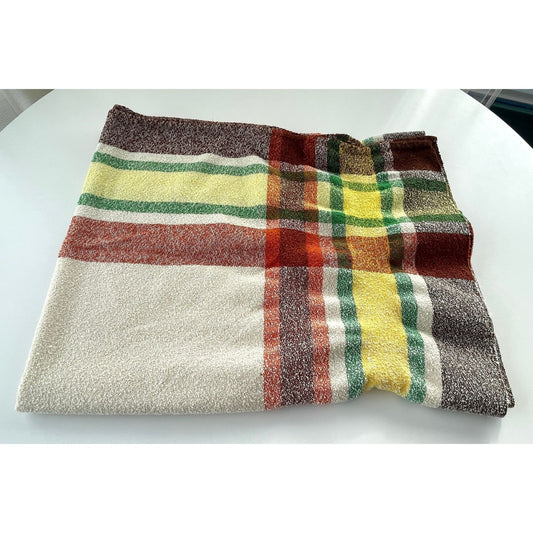 Vintage bed throw, beige brown plaid