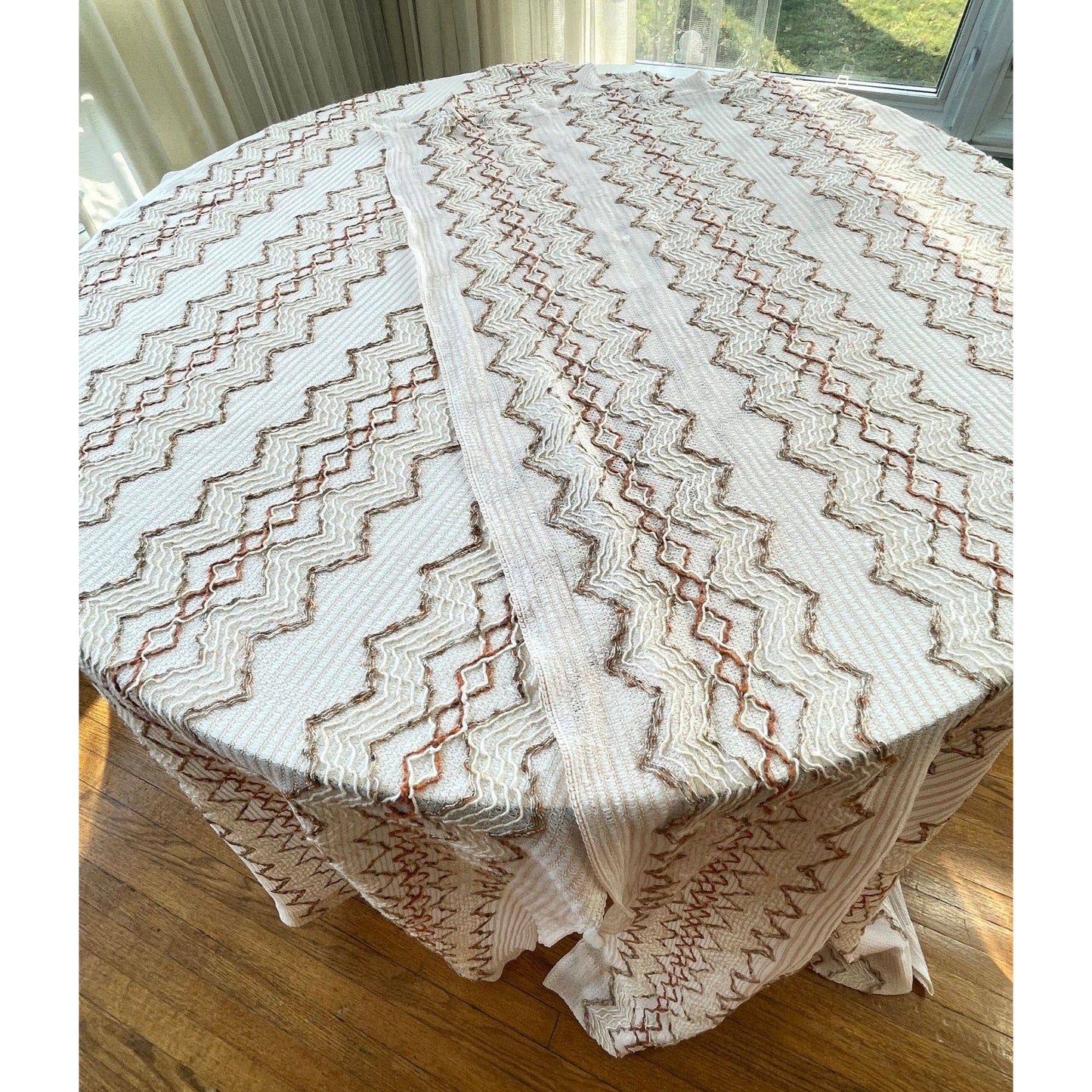 Vintage 70s net woven curtain, ecru, brown