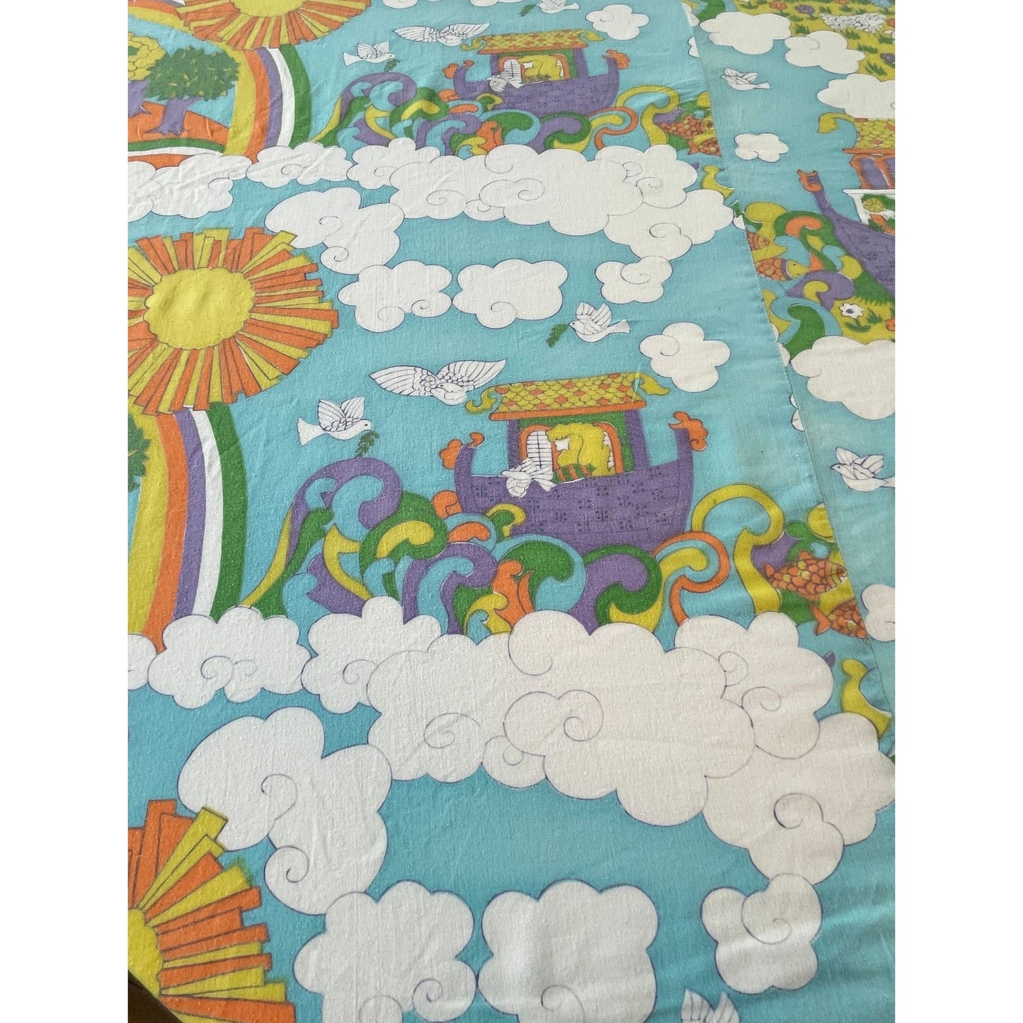 Vintage 70s flat sheet, Sears' Noah's Ark, twin size