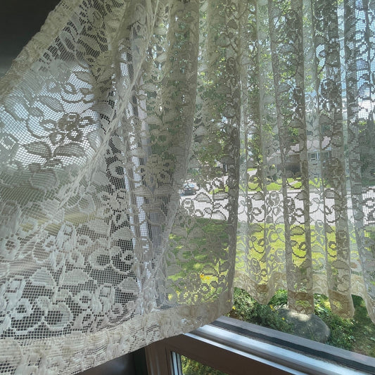 Vintage lace pleated curtain, ivory