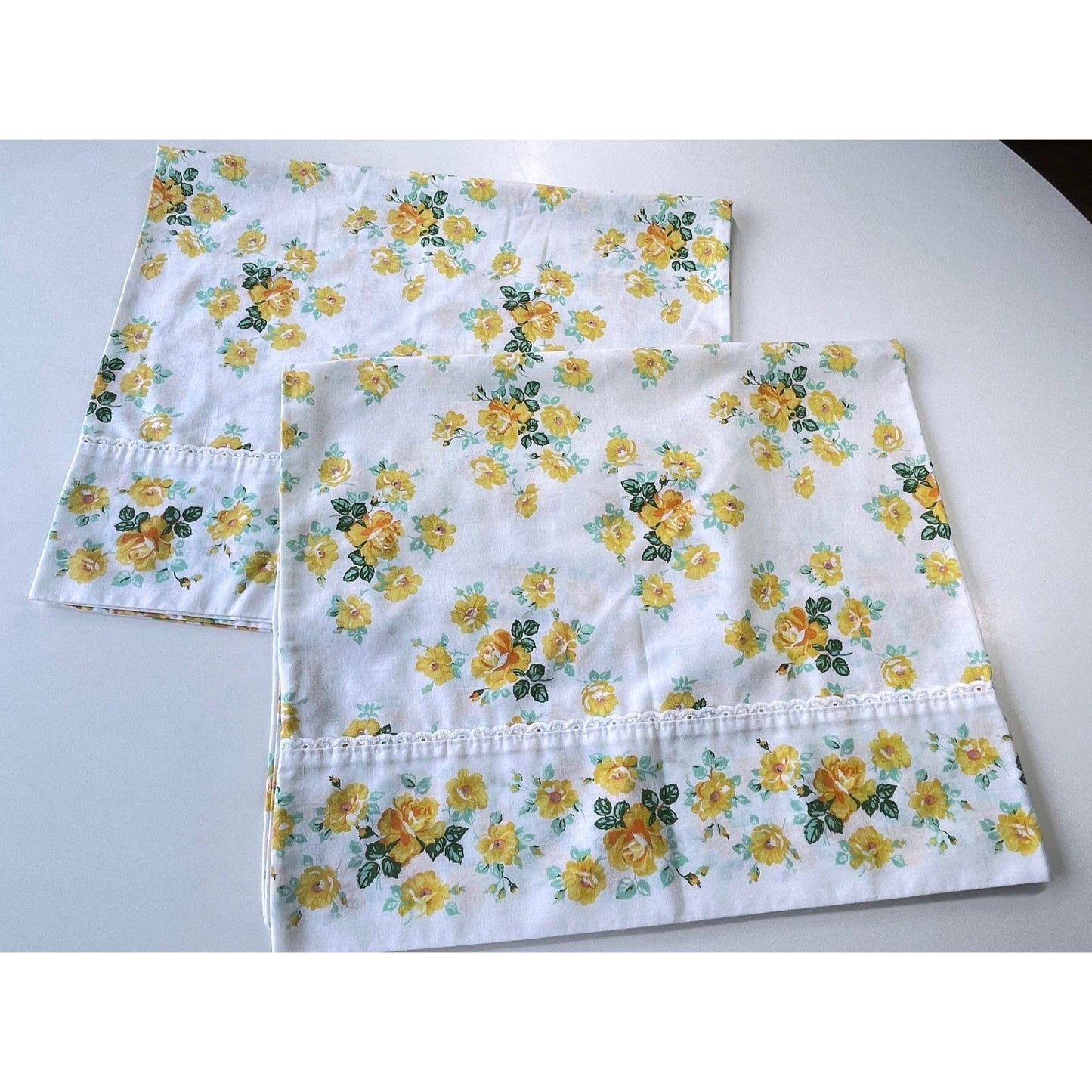 Pair of vintage 70s Wabasso floral pillowcases
