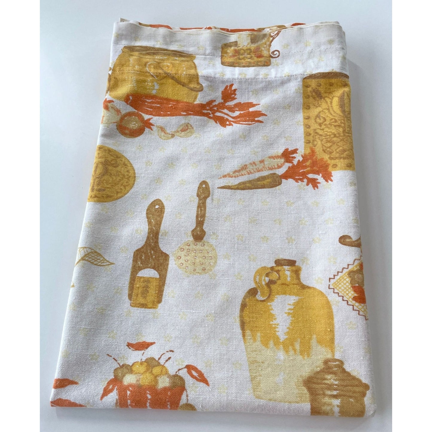 Vintage 70s curtain, orange kitchen appliances