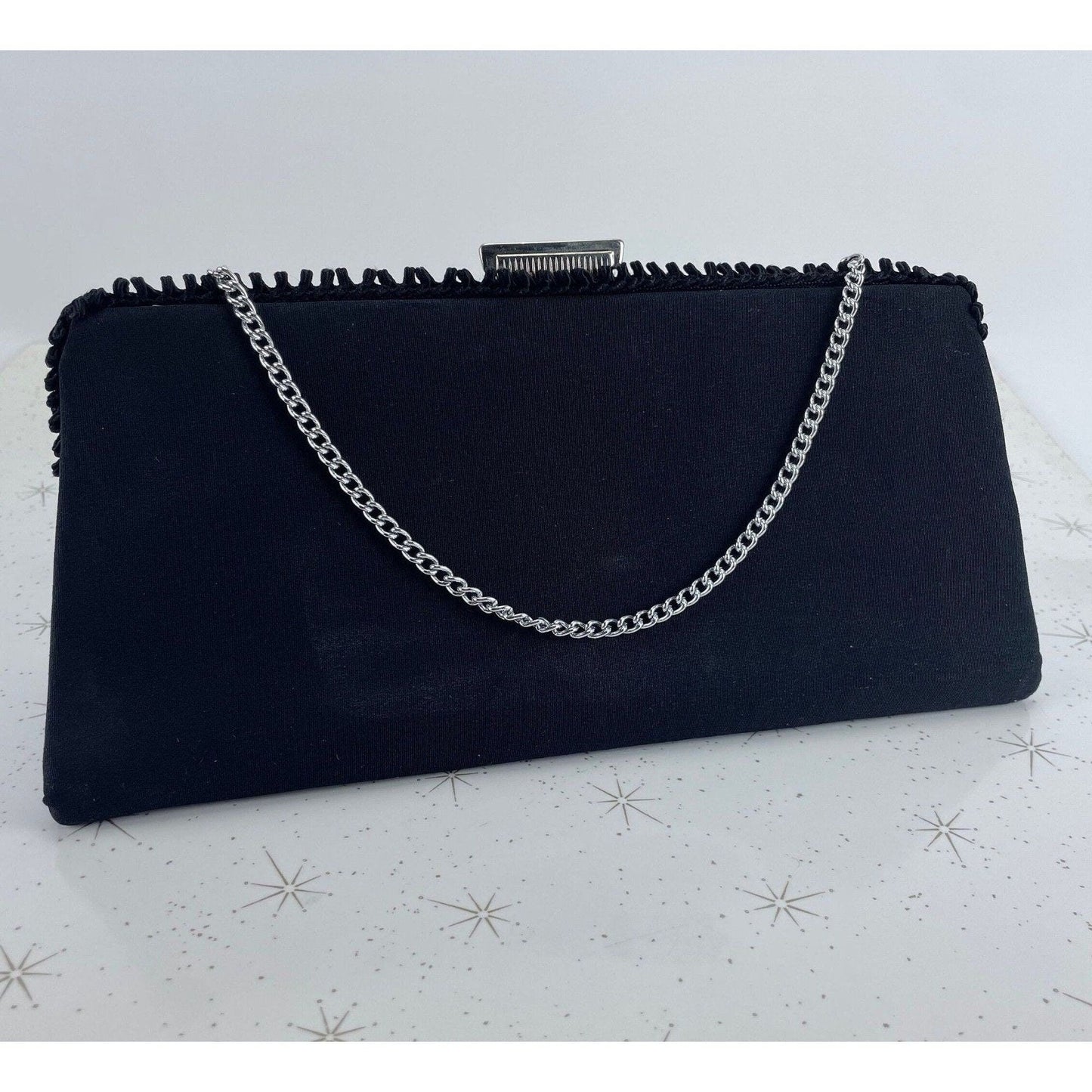 Vintage 50s black purse, satin clutch, La Marquise