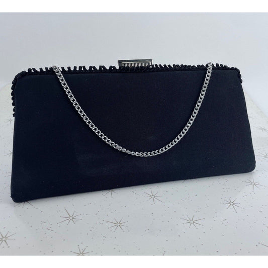 Vintage 50s black purse, satin clutch, La Marquise