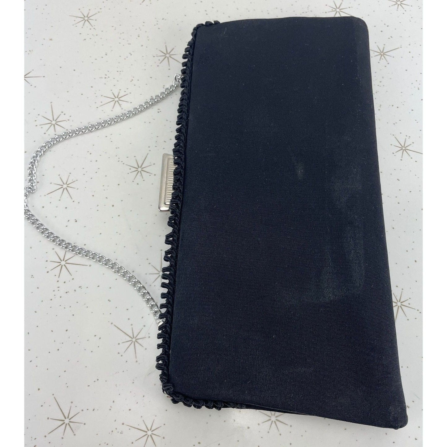 Vintage 50s black purse, satin clutch, La Marquise