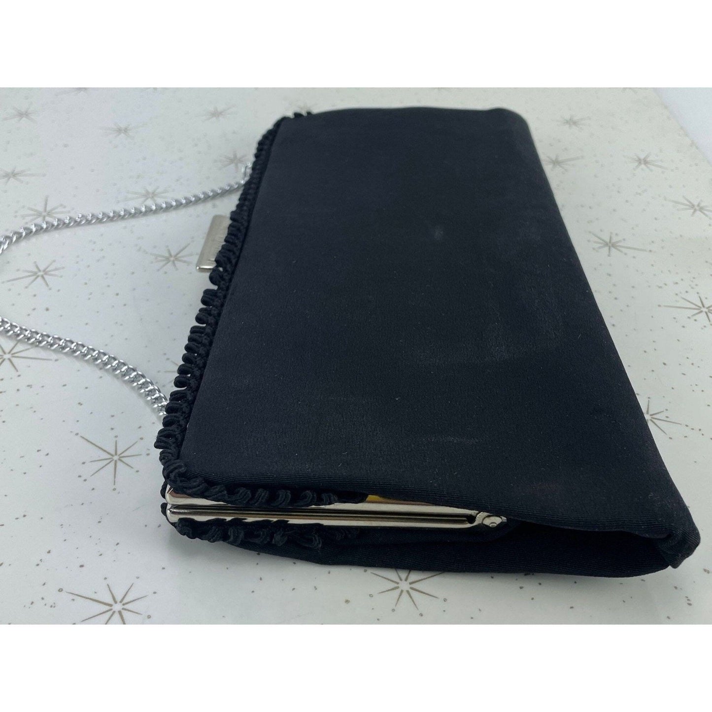 Vintage 50s black purse, satin clutch, La Marquise