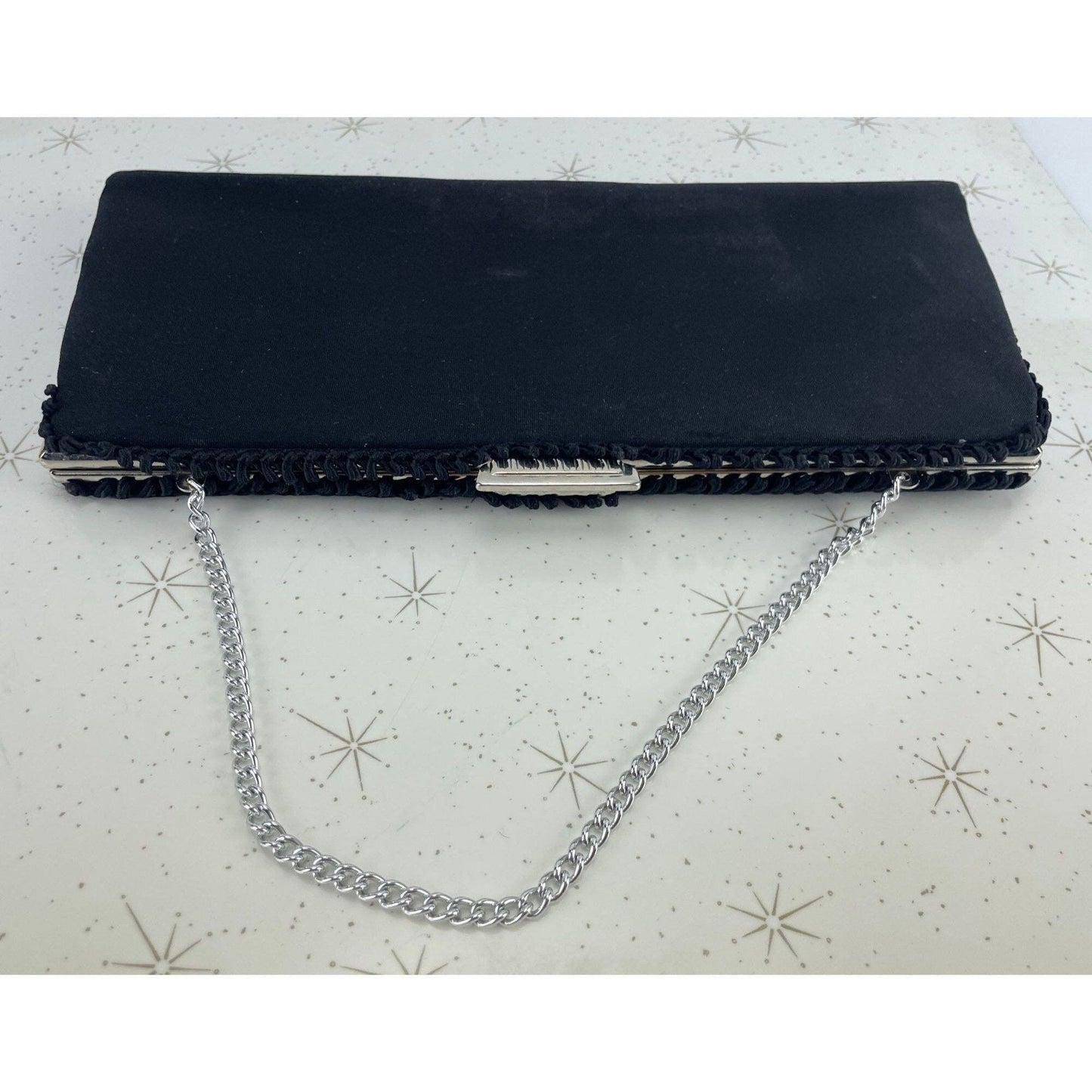 Vintage 50s black purse, satin clutch, La Marquise