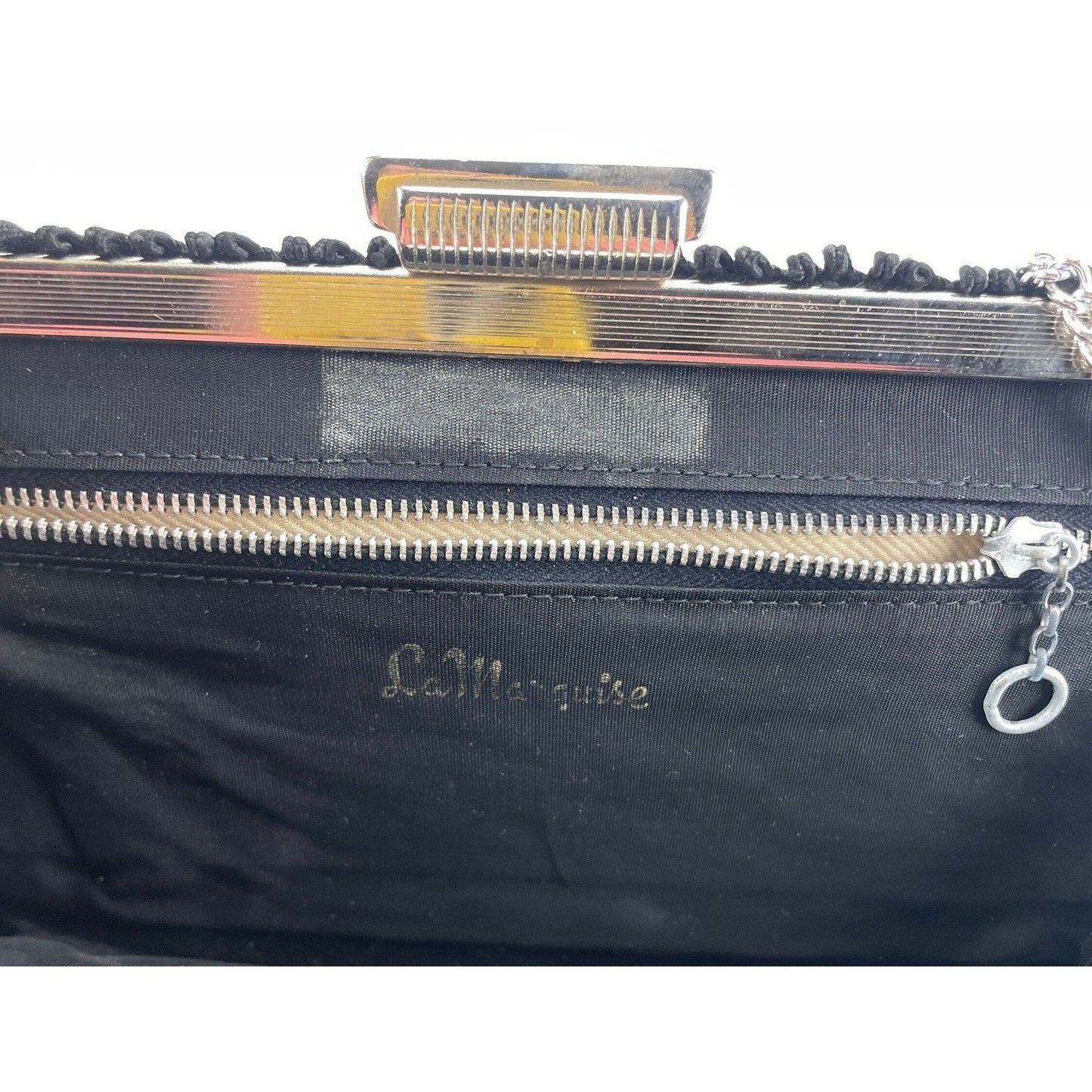 Vintage 50s black purse, satin clutch, La Marquise
