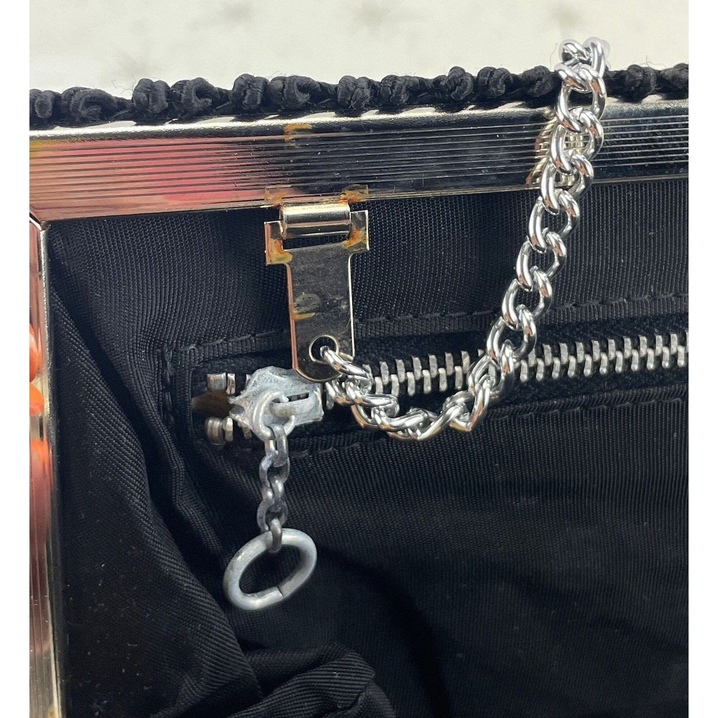 Vintage 50s black purse, satin clutch, La Marquise