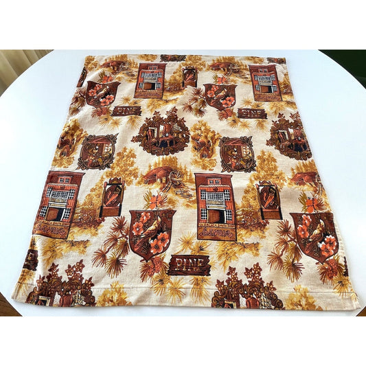 Vintage 70s curtain, brown and orange old fashion print