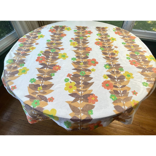 Vintage 60s curtain, orange yellow brown flower panel