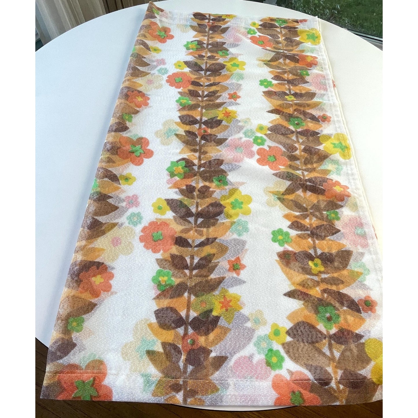 Vintage 60s curtain, orange yellow brown flower panel