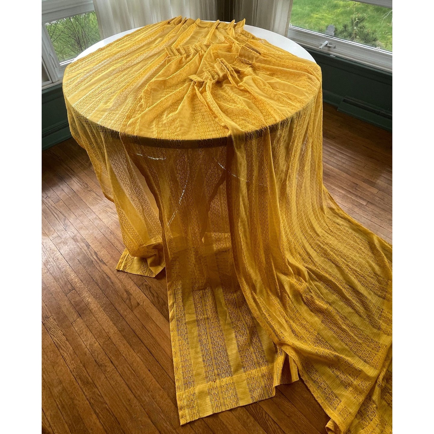 Vintage 70s pleated curtain, orange stripes