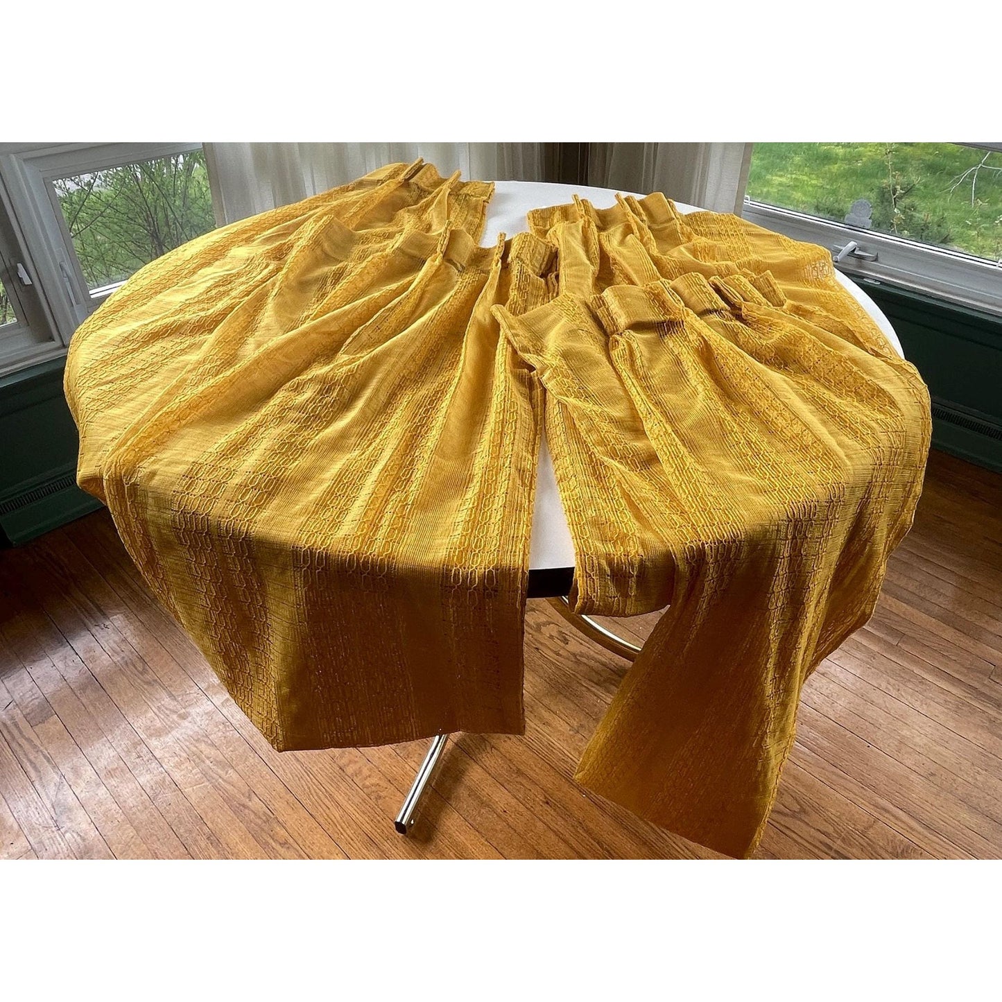 Vintage 70s pleated curtain, orange stripes