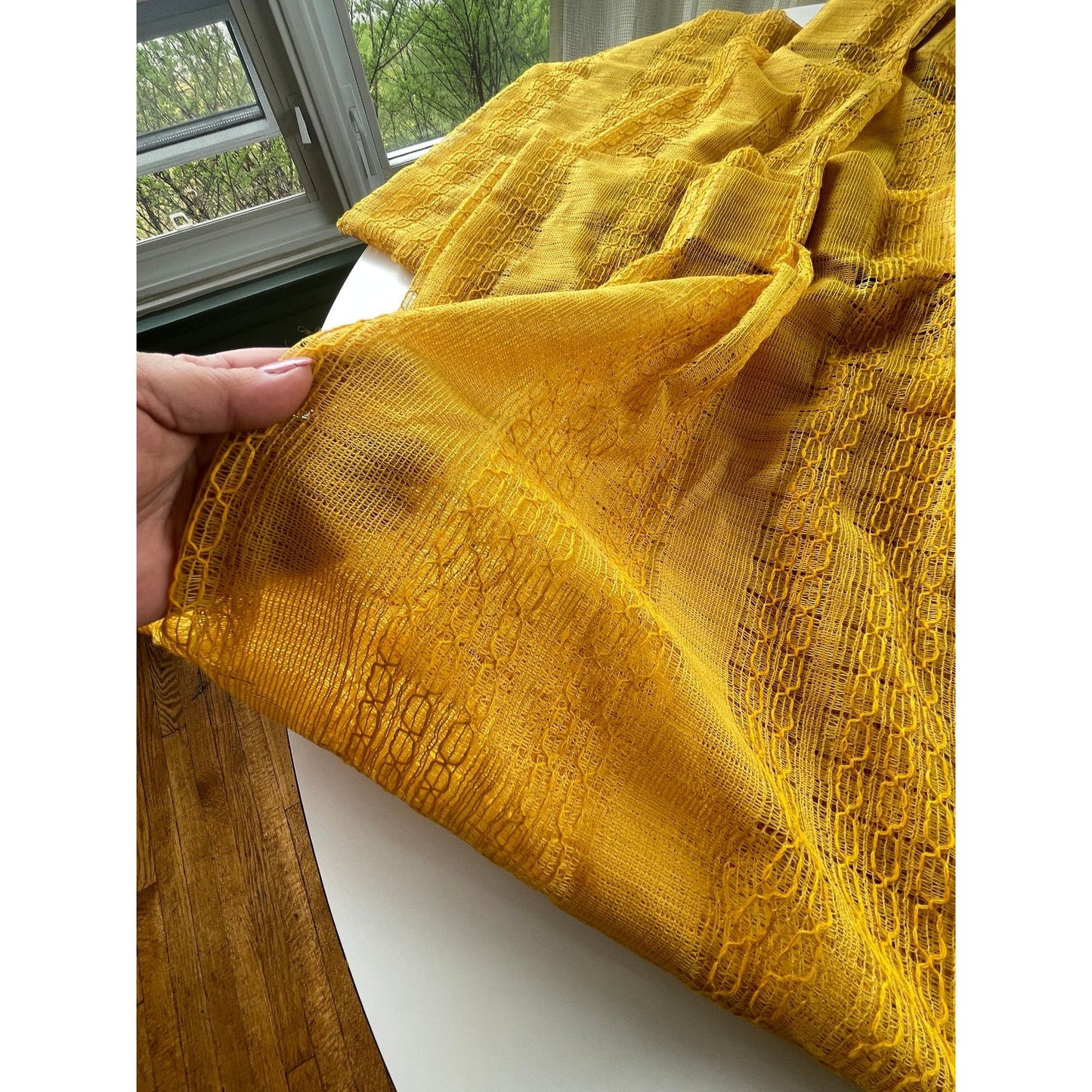 Vintage 70s pleated curtain, orange stripes