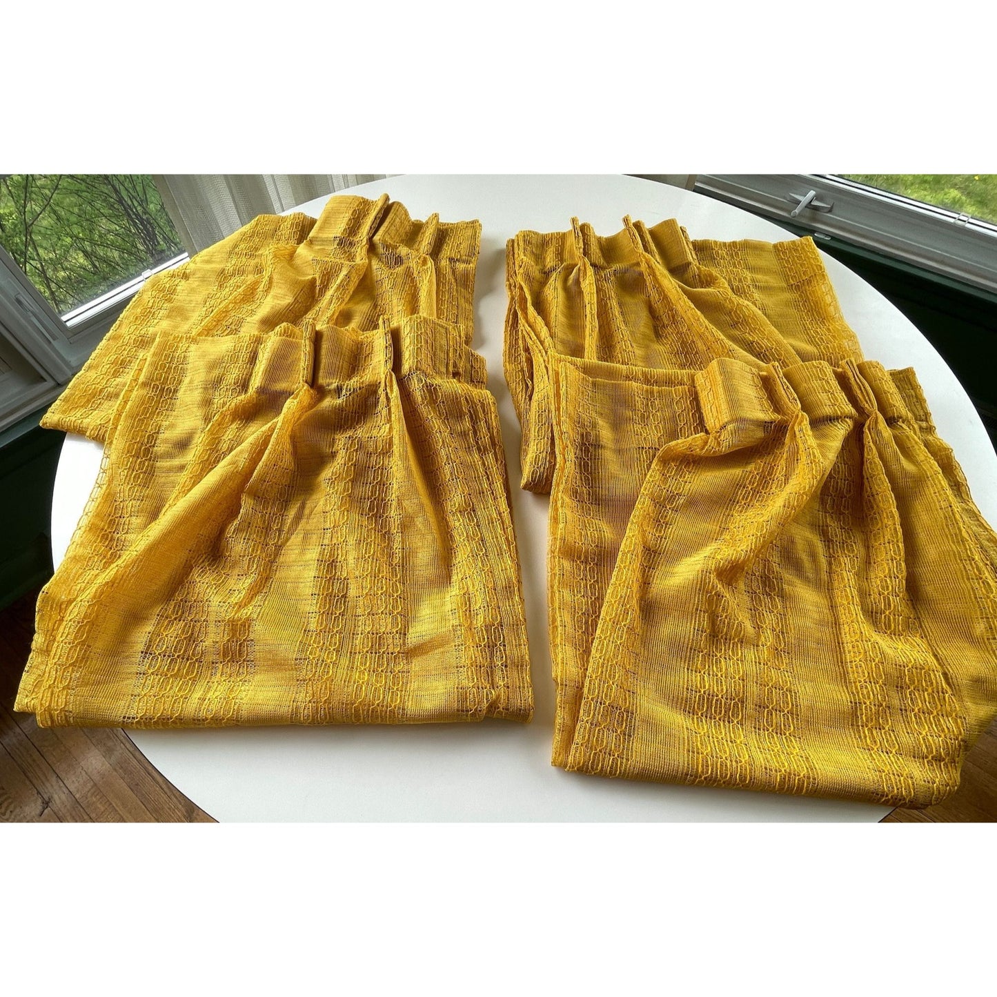 Vintage 70s pleated curtain, orange stripes