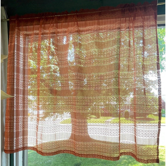 Vintage 70s curtain, brown/rust sheer panel