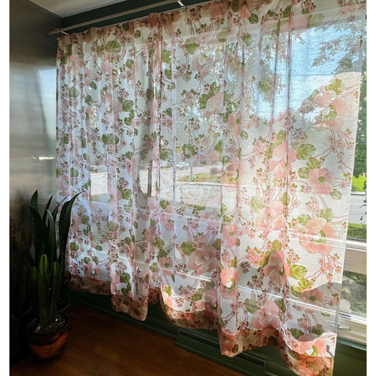 Vintage 1970s curtain, dramatic oversized pink flowers