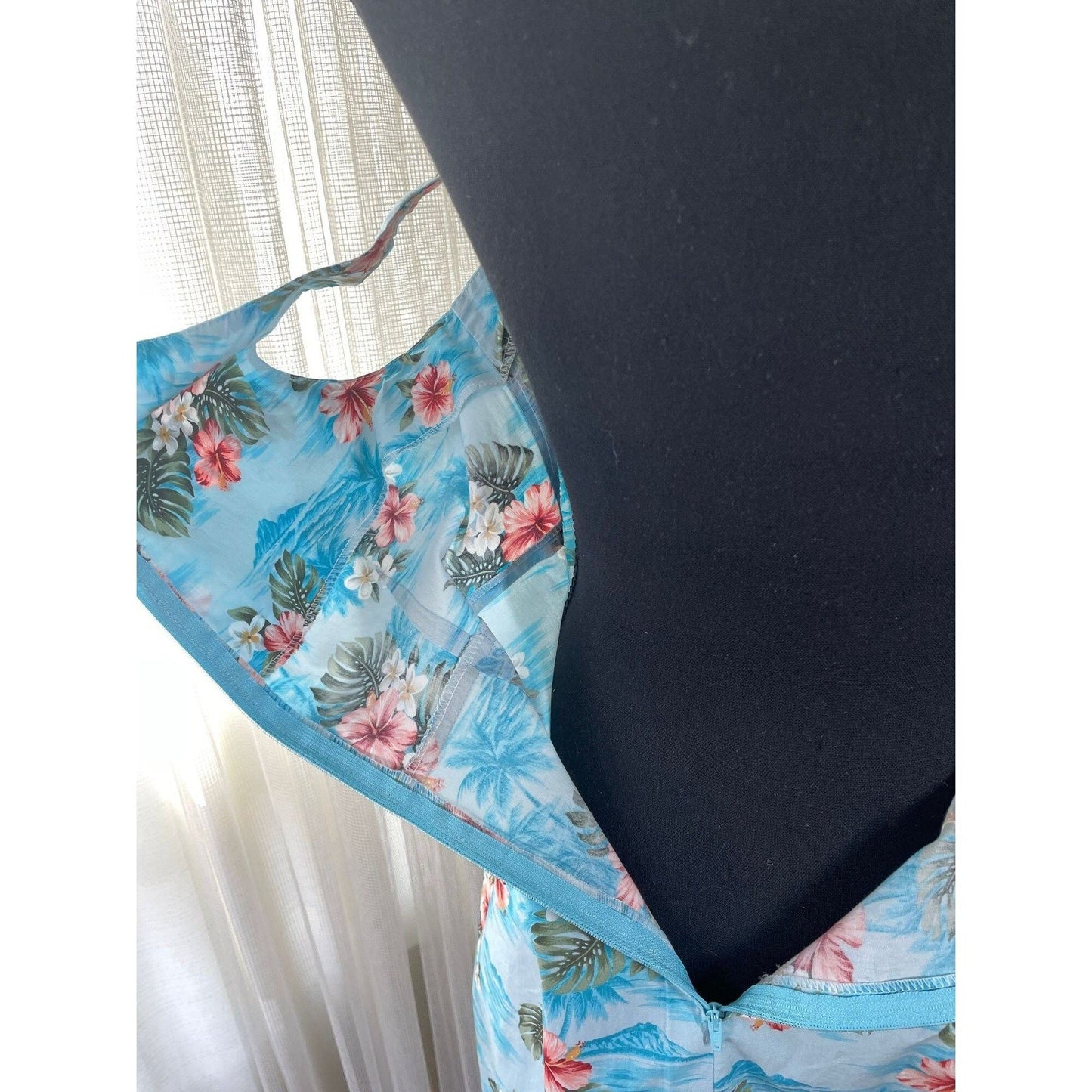 Vintage 80s dress, blue floral, sleeveless, Hilo Hatties Hawaiian Original