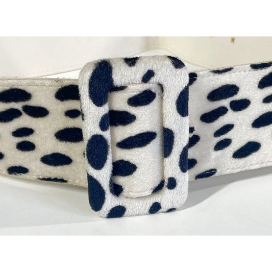 Vintage 80s black and white fuzzy leopard belt, Astor West Germany